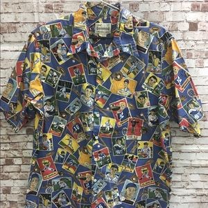 VTG Reyn Spooner Sports Cards Hawaiian Shirt LG